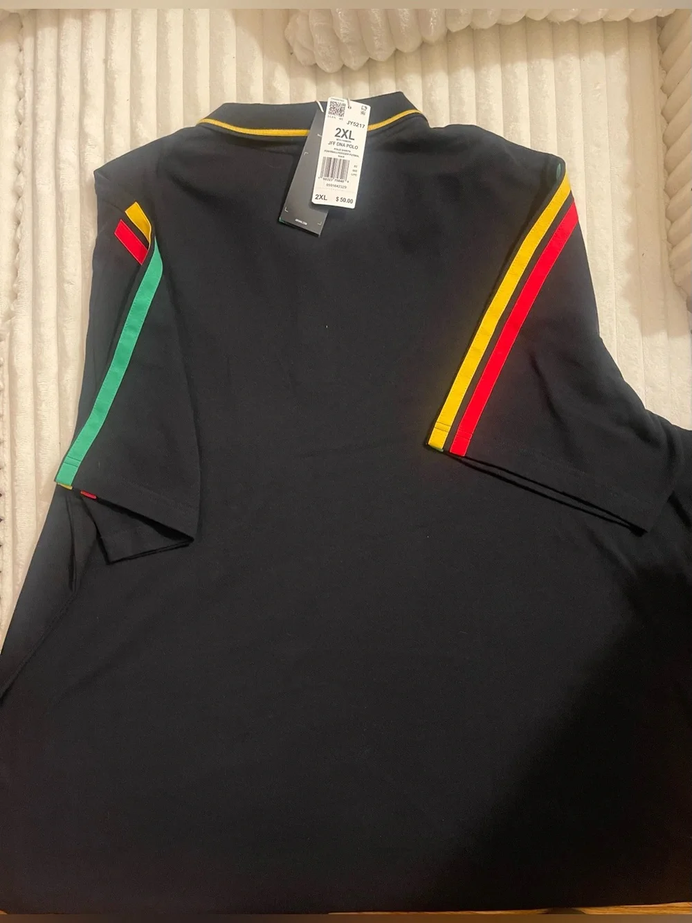 Adidas x Bob Marley Black Polo Shirt w/ Yellow, Green Trim - Jamaica Collab